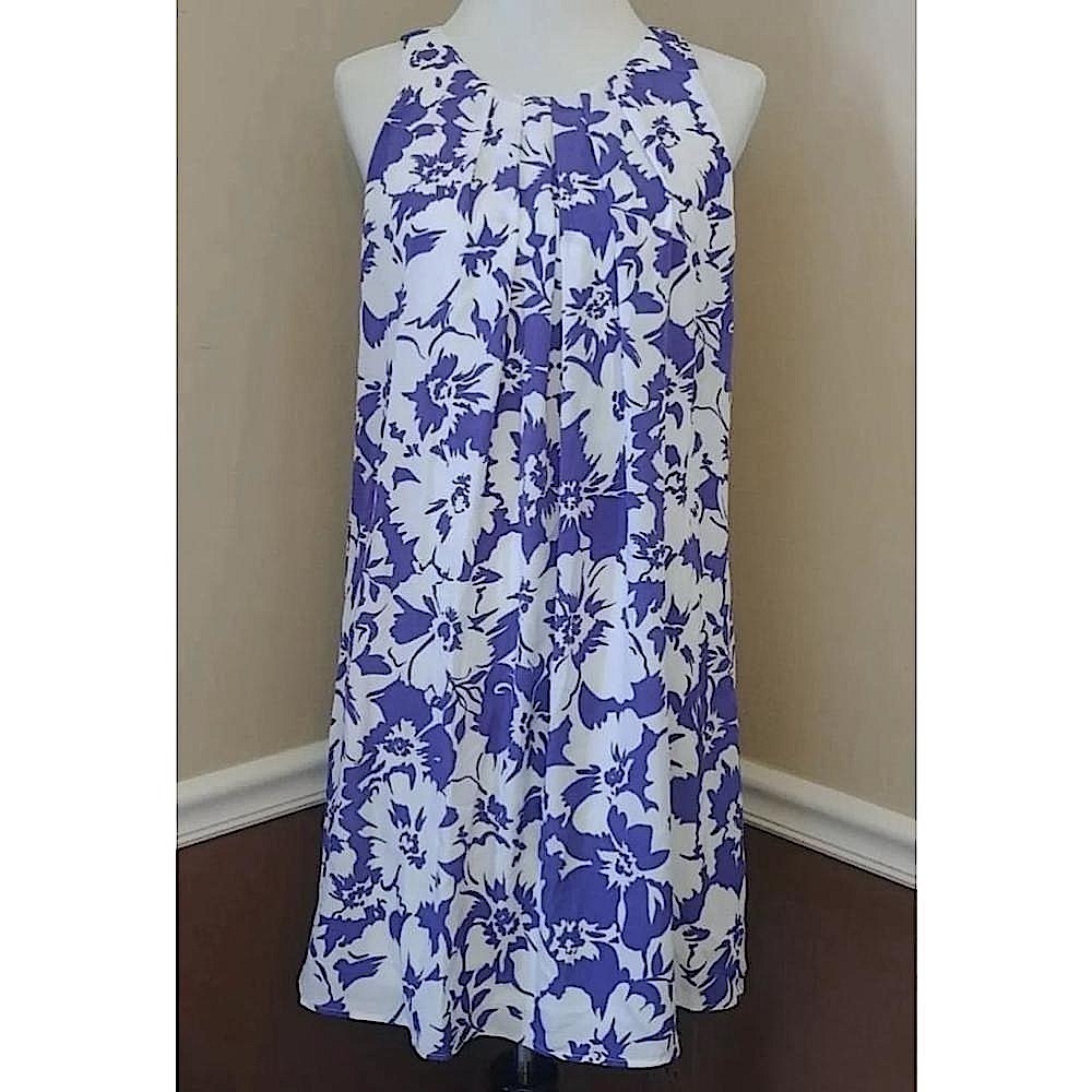 Floral Pleated Sleeveless Shift Dress White & Indigo Blue by Pink Owl ModCloth